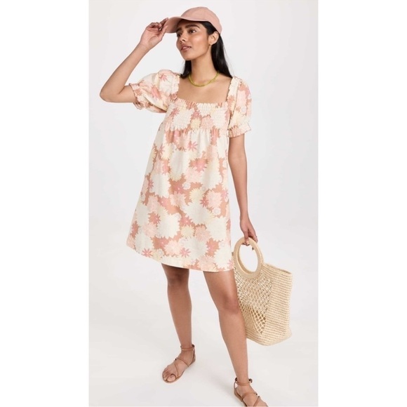 Faherty Ramona Organic Cotton Puff Sleeve Mini Dress in Warm Jicaro Island Sz S - Picture 1 of 14